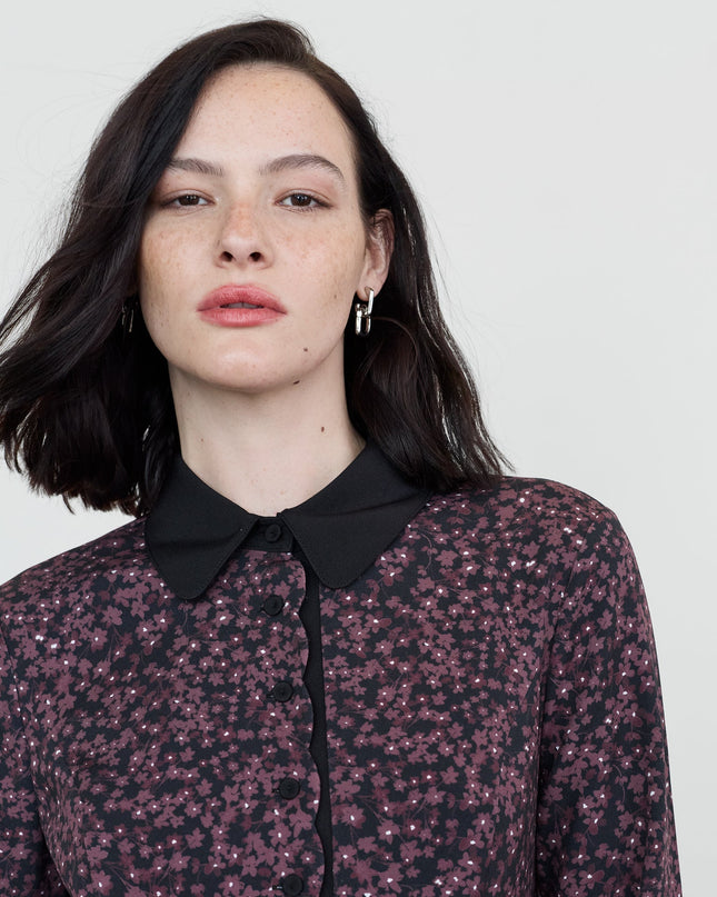 Audrey Black Floral Tailored Mini Shirt Dress