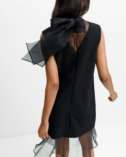 Azra Black Organza Bow Back Dress