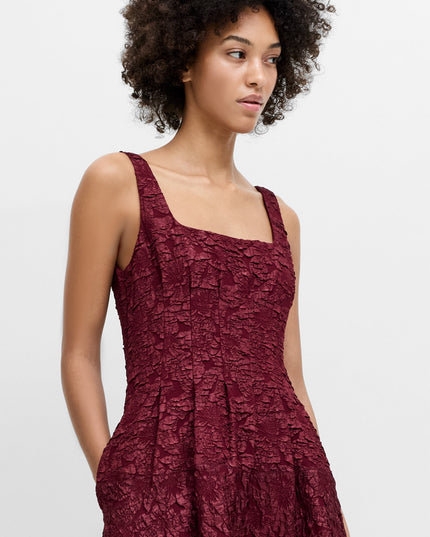 Milenda Burgundy Floral Jacquard Midi Dress