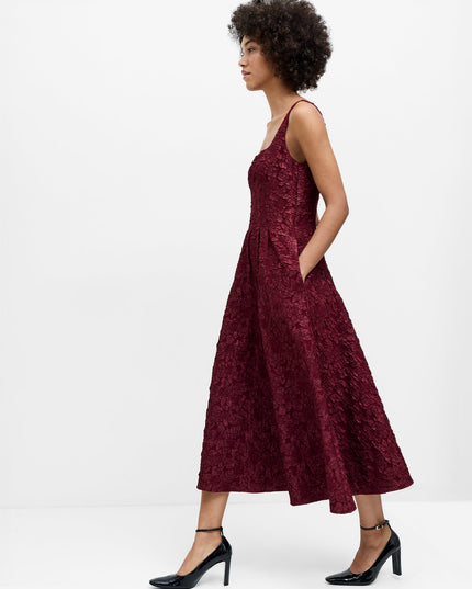 Milenda Burgundy Floral Jacquard Midi Dress