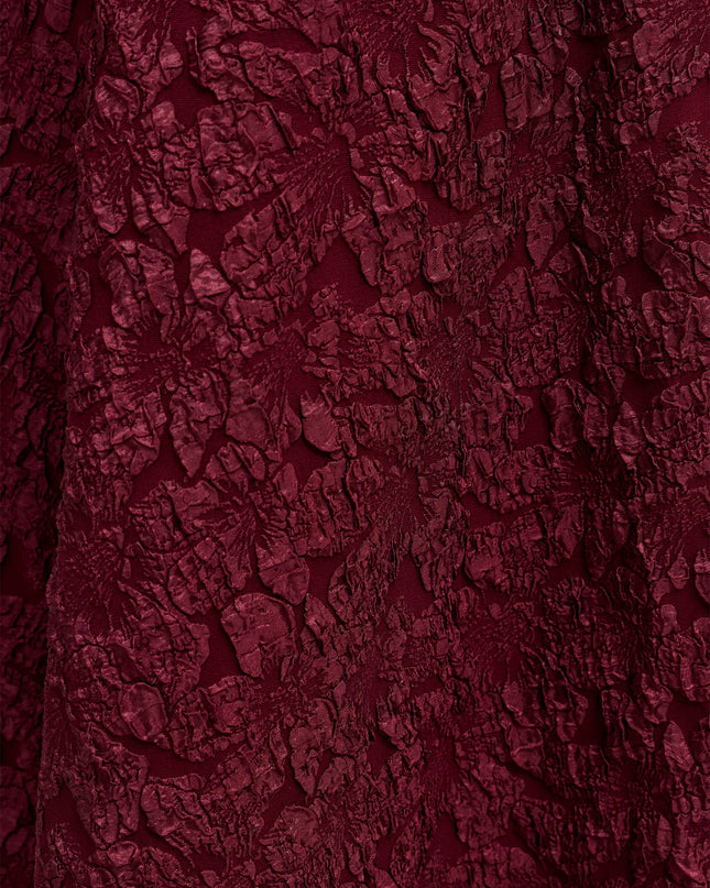 Milenda Burgundy Floral Jacquard Midi Dress