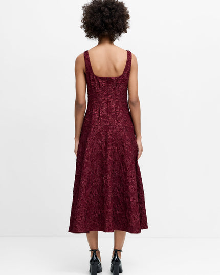 Milenda Burgundy Floral Jacquard Midi Dress