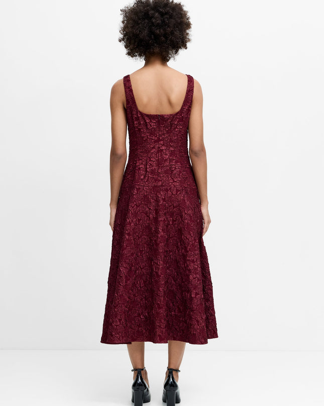 Milenda Burgundy Floral Jacquard Midi Dress