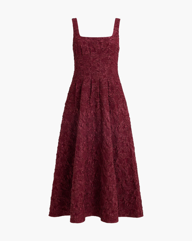Milenda Burgundy Floral Jacquard Midi Dress