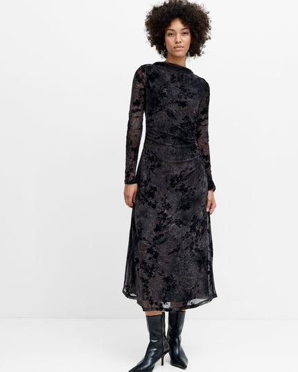 Kenny Floral Velvet Devore Mesh Midi Dress