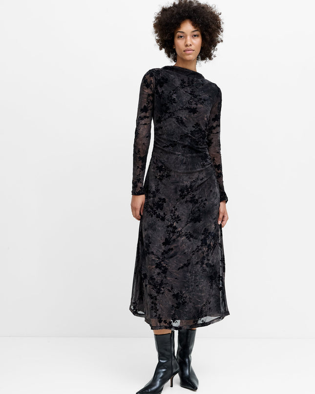 Kenny Floral Velvet Devore Mesh Midi Dress