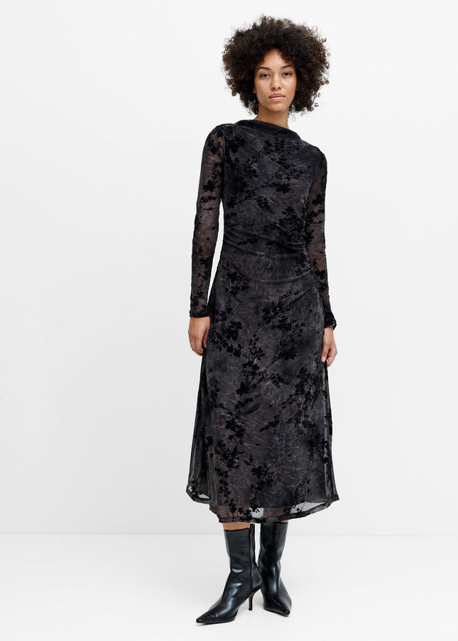 Kenny Floral Velvet Devore Mesh Midi Dress