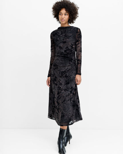 Kenny Floral Velvet Devore Mesh Midi Dress