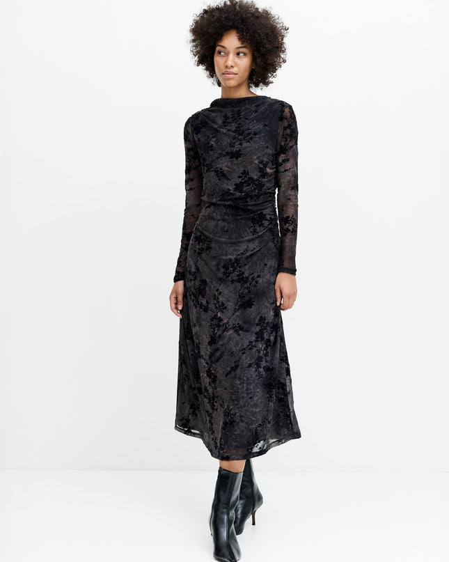 Kenny Floral Velvet Devore Mesh Midi Dress
