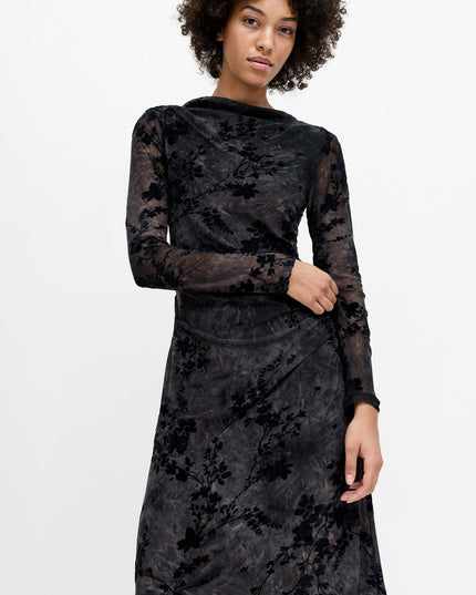 Kenny Floral Velvet Devore Mesh Midi Dress