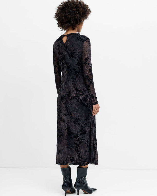 Kenny Floral Velvet Devore Mesh Midi Dress