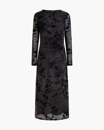 Kenny Floral Velvet Devore Mesh Midi Dress