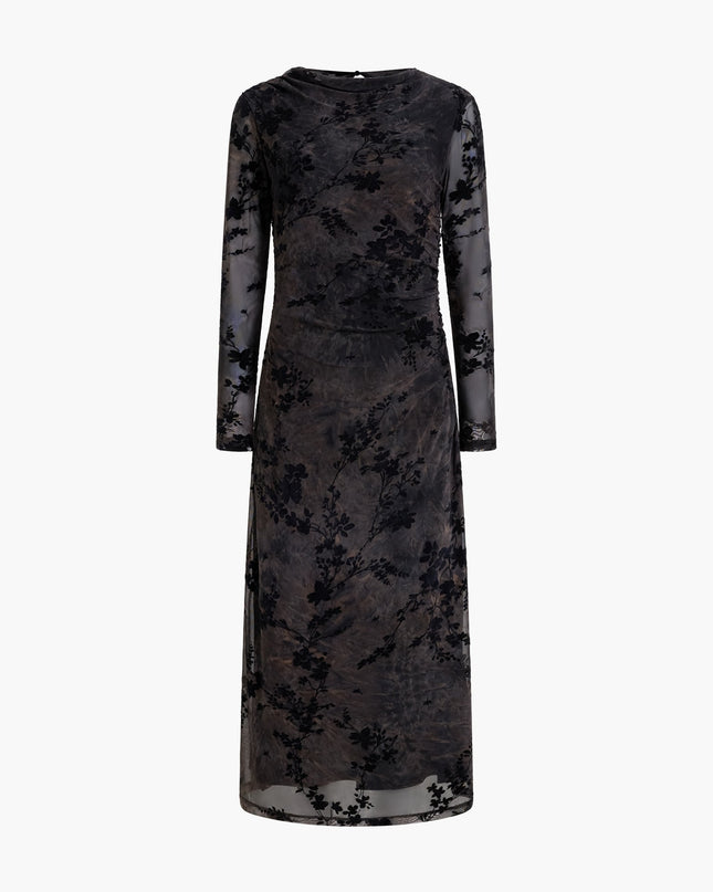 Kenny Floral Velvet Devore Mesh Midi Dress