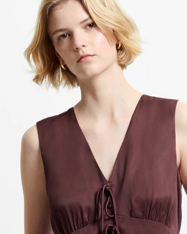 Candice Satin Bow Tie Top - Espresso Brown