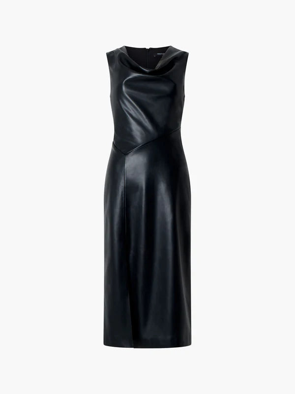 Elettra Recycled PU Cowl Neck Sleeveless Midi Dress - Black