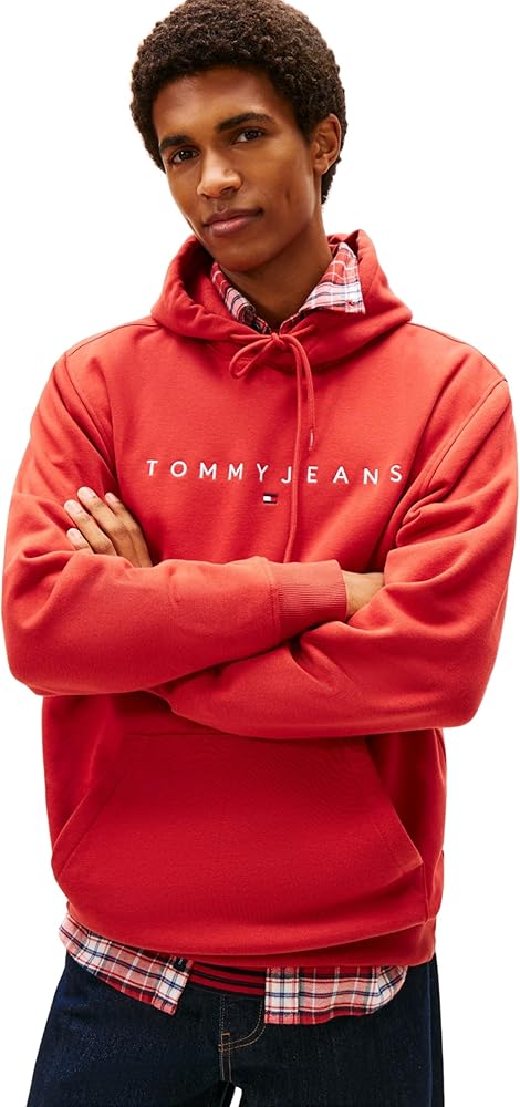Tommy Jeans Linear Logo Hood Terracotta Red