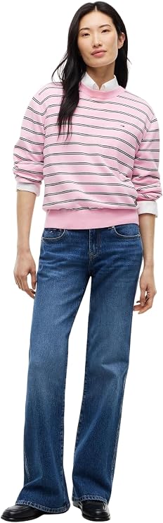 Essential Crew Sweater - PInk Sugar/Stripe