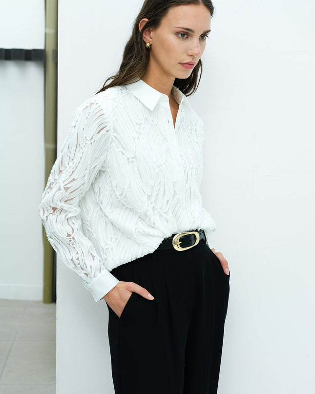 Margot White 3D Textured Long Sleeve Shirt