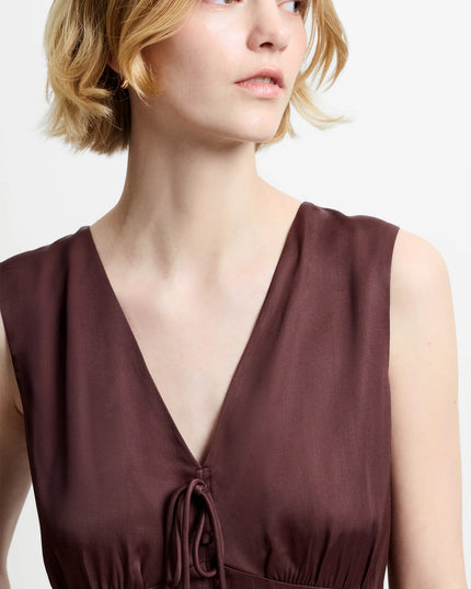 Candice Satin Bow Tie Top - Espresso Brown