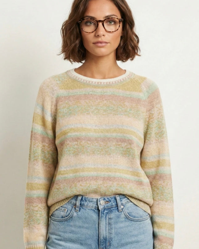 Anya Striped Mélange Sweater - Green Mix