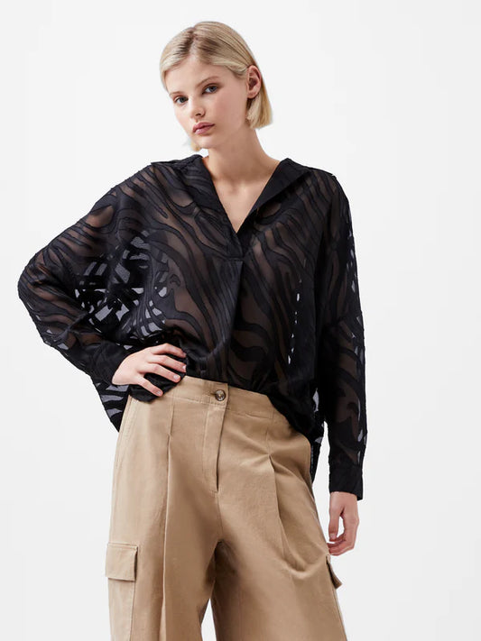 Zebra Devore Popover Shirt - Black