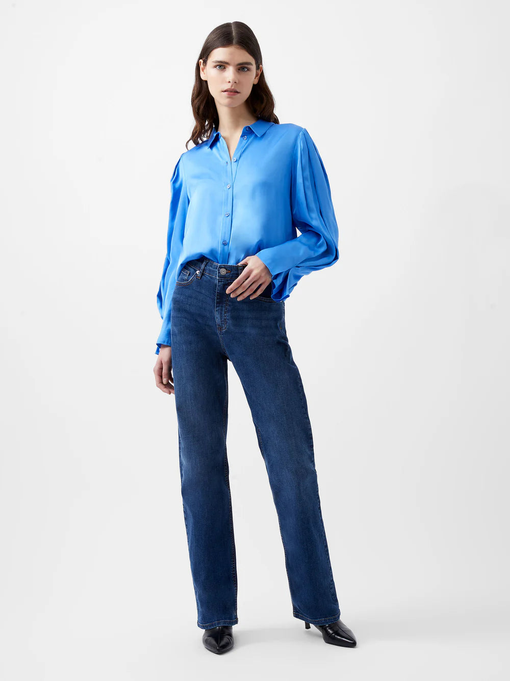 Ennis Eco Satin Sleeve Detail Shirt - Ultramarine