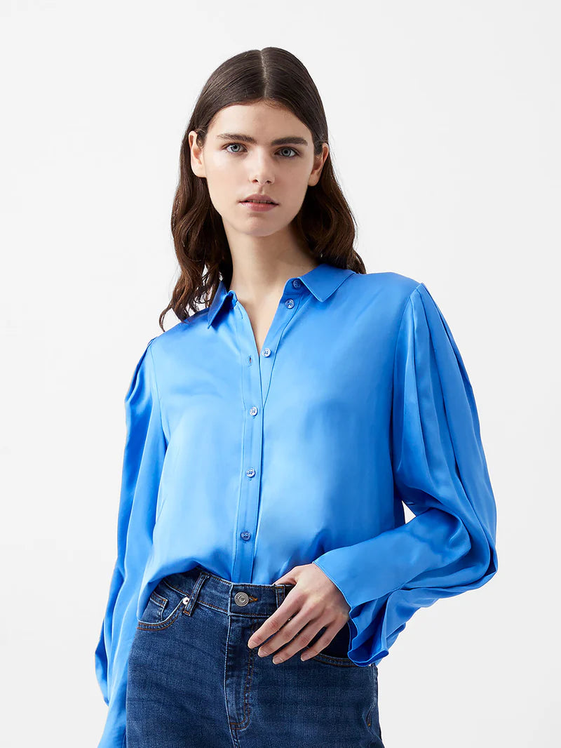 Ennis Eco Satin Sleeve Detail Shirt - Ultramarine