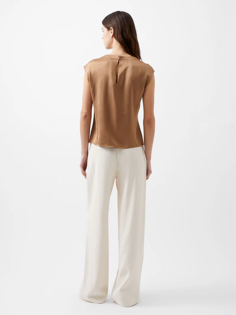 Ennis Eco Satin Neck Detail Top - Camel