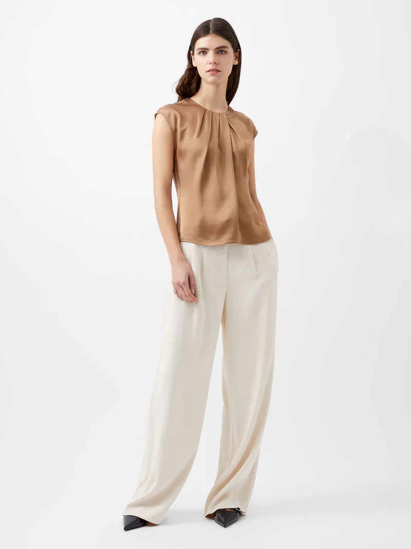 Ennis Eco Satin Neck Detail Top - Camel