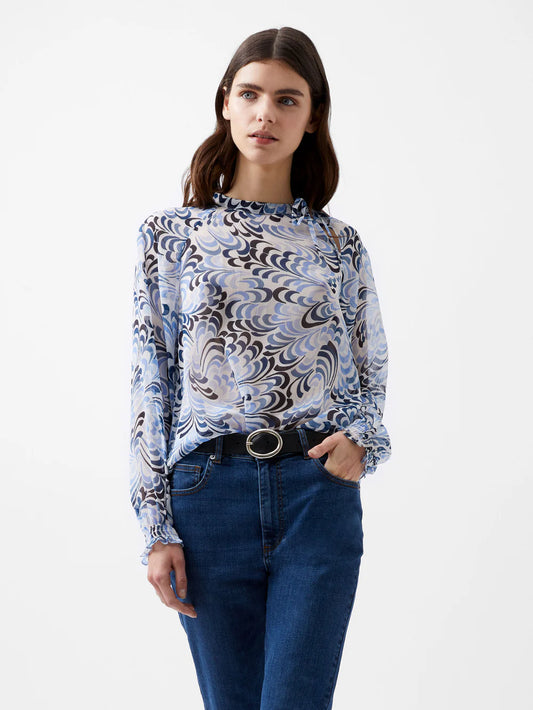 Diandra Hallie Crinkle Blouse - Summer White/Blue