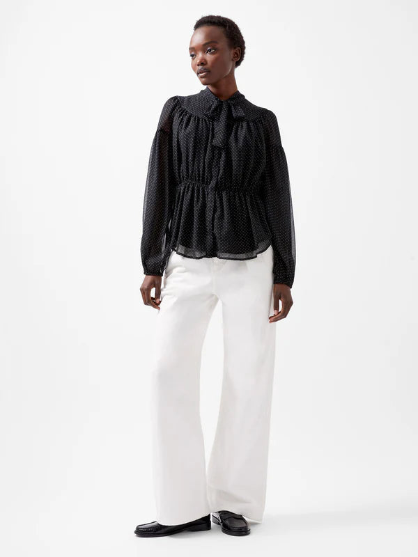 Ines Chiffon Fitted Waist Blouse Blackout/Summer White