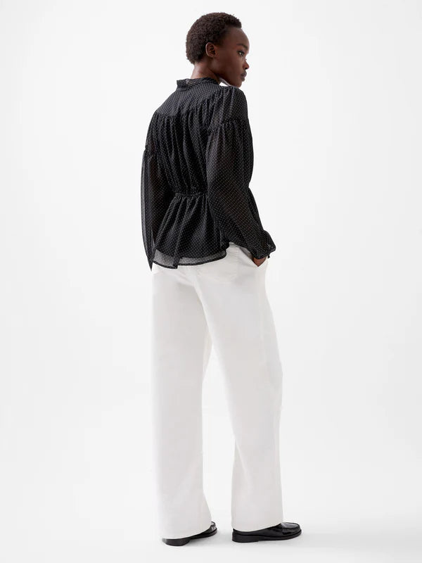 Ines Chiffon Fitted Waist Blouse Blackout/Summer White