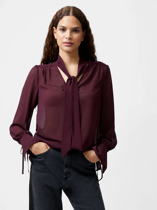 Eden Georgette Tie Neck Blouse - Burgundy Red