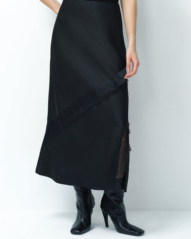 Dahlia Dark Grey Satin Lace Mix Midi Skirt