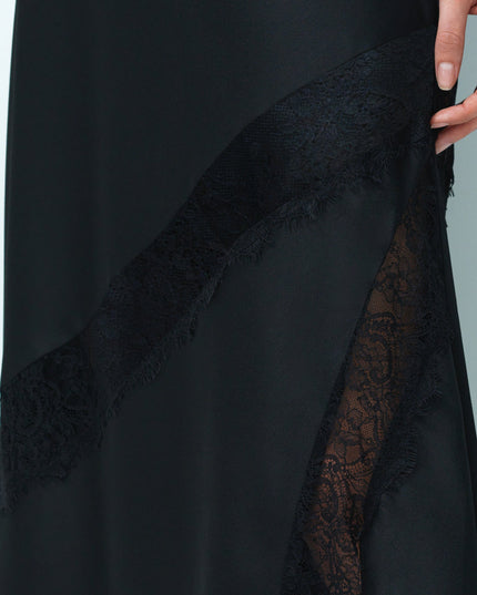 Dahlia Dark Grey Satin Lace Mix Midi Skirt