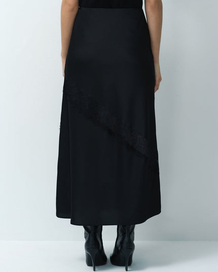 Dahlia Dark Grey Satin Lace Mix Midi Skirt