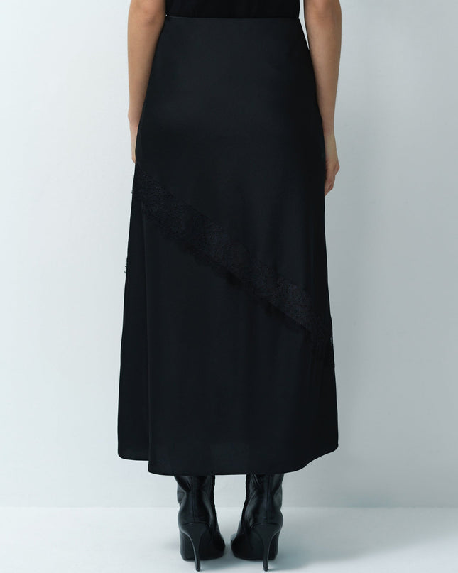 Dahlia Dark Grey Satin Lace Mix Midi Skirt