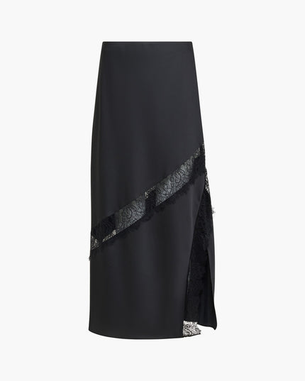 Dahlia Dark Grey Satin Lace Mix Midi Skirt
