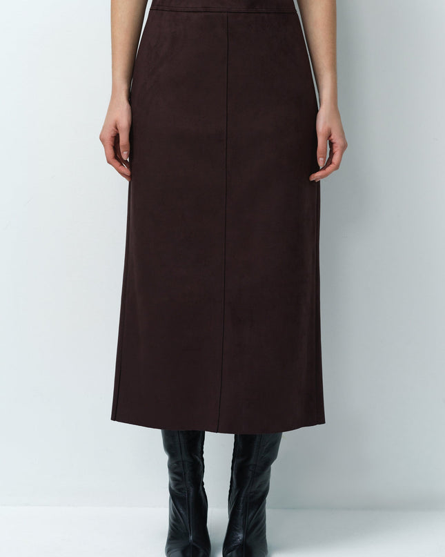 Laney Brown Faux Suede Midi Skirt