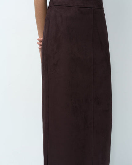 Laney Brown Faux Suede Midi Skirt