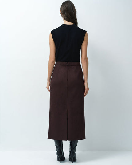Laney Brown Faux Suede Midi Skirt
