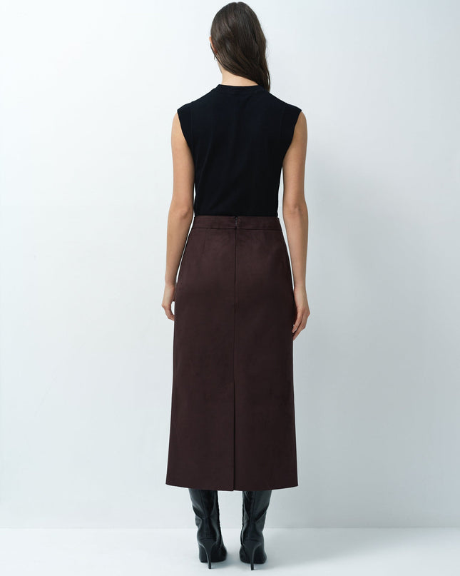 Laney Brown Faux Suede Midi Skirt