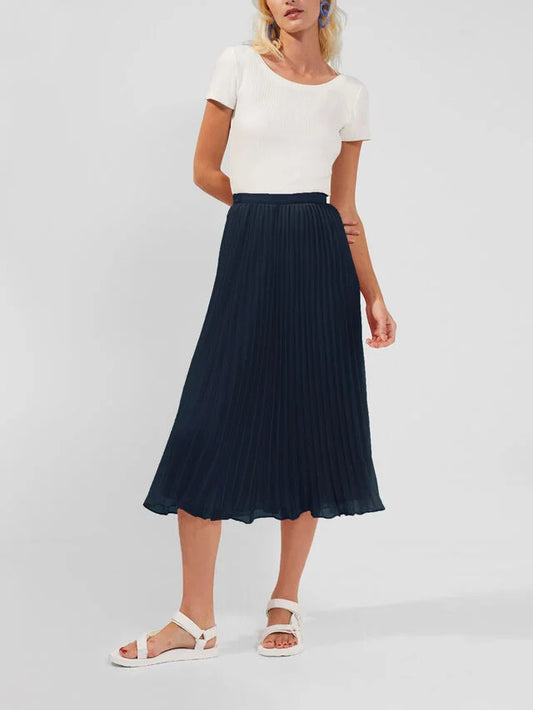 Pleated Solid Midi Skirt - Utility Blue