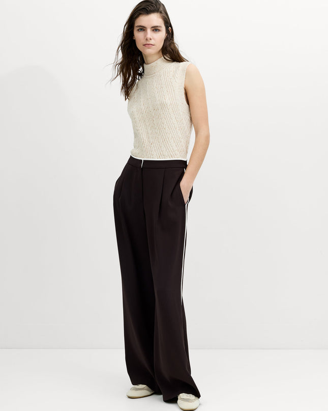 Vinnie Tailored Brown Contrast Trim Wide Leg Trousers