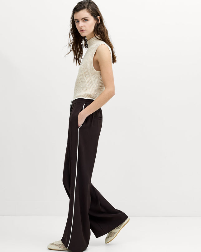 Vinnie Tailored Brown Contrast Trim Wide Leg Trousers