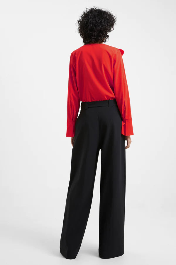 Crepe Light Recycled Asymmetric Frill Shirt - Cayenne Red