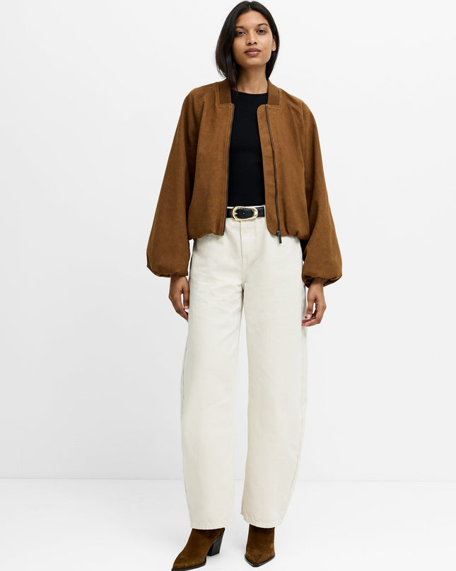 Orelia Brown Faux Suede Bomber Jacket