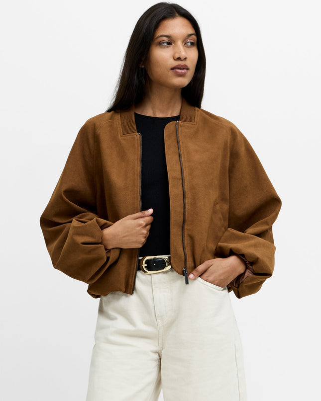 Orelia Brown Faux Suede Bomber Jacket