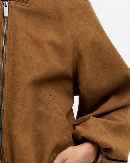Orelia Brown Faux Suede Bomber Jacket