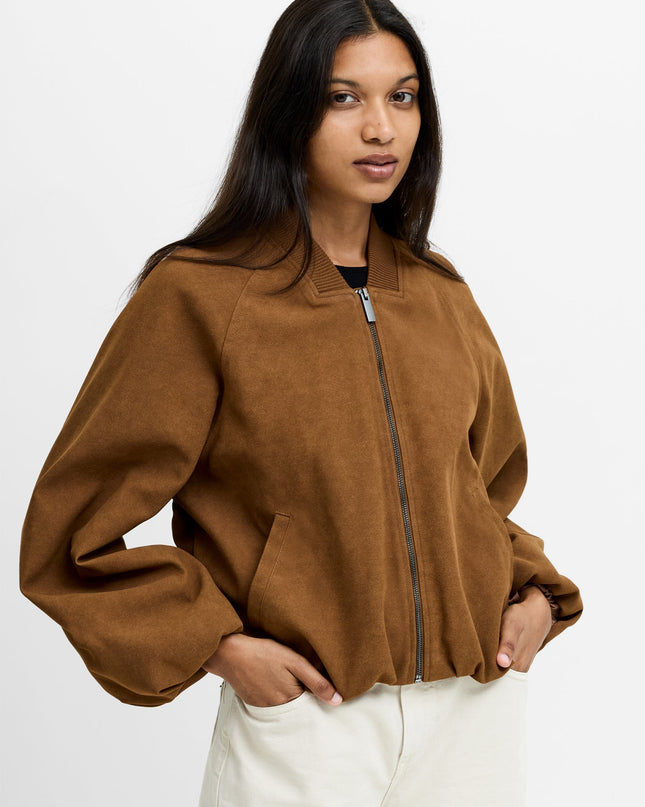 Orelia Brown Faux Suede Bomber Jacket